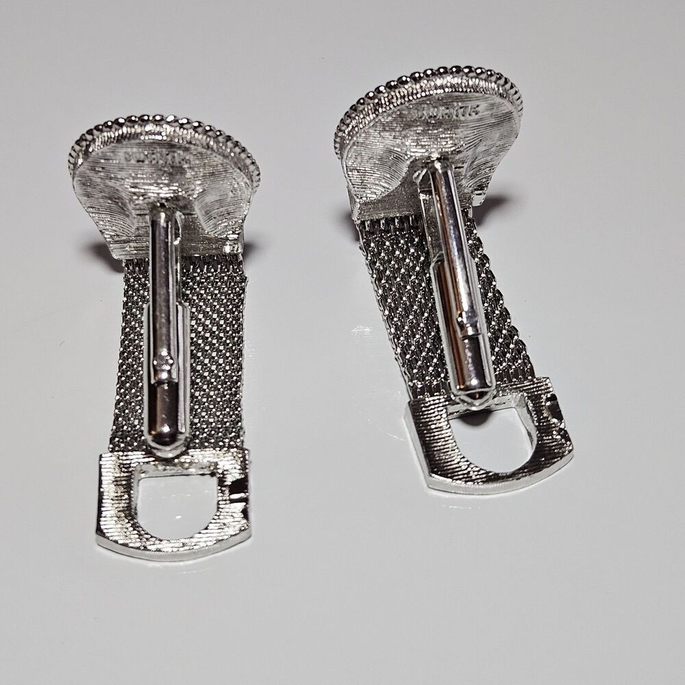 Vintage Swank Clear Marquise Shape Rhine Wrap Around Mesh Silver Tone Cuff Links - Picture 10 of 12